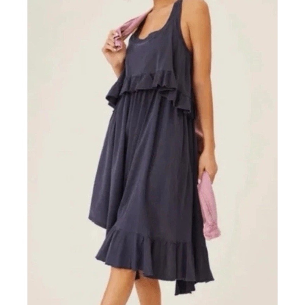 ANTHROPOLOGIE‎ Daily Practice Blue Patricia Asymmetrical Ruffle Midi Dress SMALL